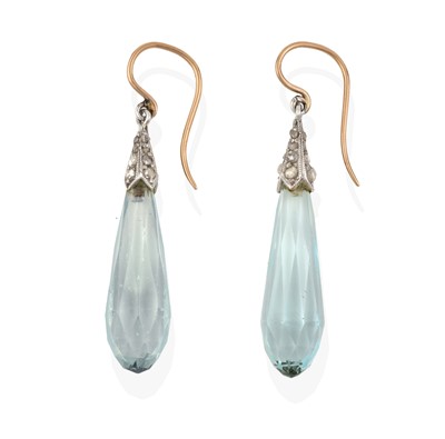 Lot 2388 - A Pair of Aquamarine and Diamond Drop Earrings