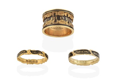 Lot 2334 - Three 18 Carat Gold Enamel Memorial Rings