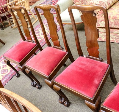 Lot 1255 - Set of four mahogany dining chairs with shaped...