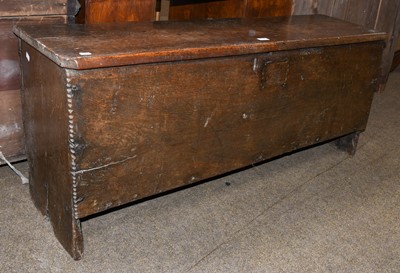 Lot 1286 - Seventeenth century oak six plank chest with...