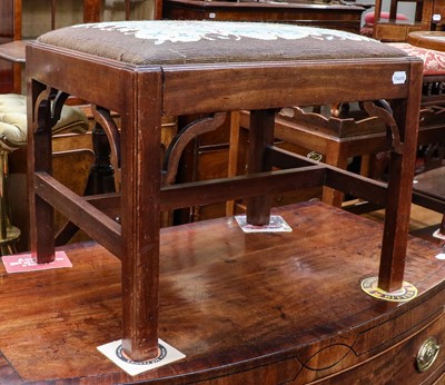 Lot 1220 - A George III mahogany stool, with later floral...