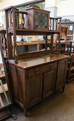 Lot 1392 - An oak Arts & Crafts mirror back sideboard,...