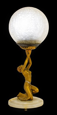 Lot 97 - An Art Deco Gilt Spelter Figural Table Lamp,...