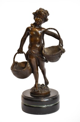 Lot 65 - Bronze Figure of a girl carrying baskets,...