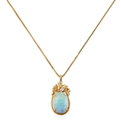 Lot 2314 - An Opal and Diamond Pendant on Chain