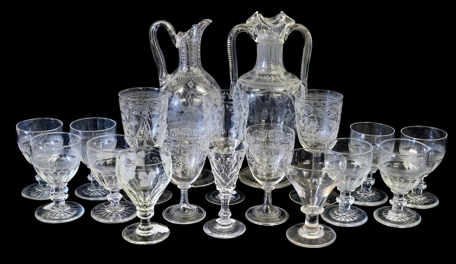 Lot 43 - A Victorian Glass Lemonade Set, engraved with...