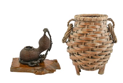 Lot 133 - A Japanese Rootwood and Bamboo Double Gourd,...
