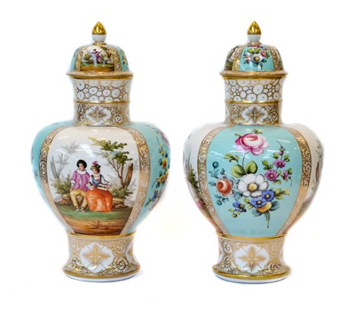 Lot 340 - A pair of Dresden baluster shape vases with...