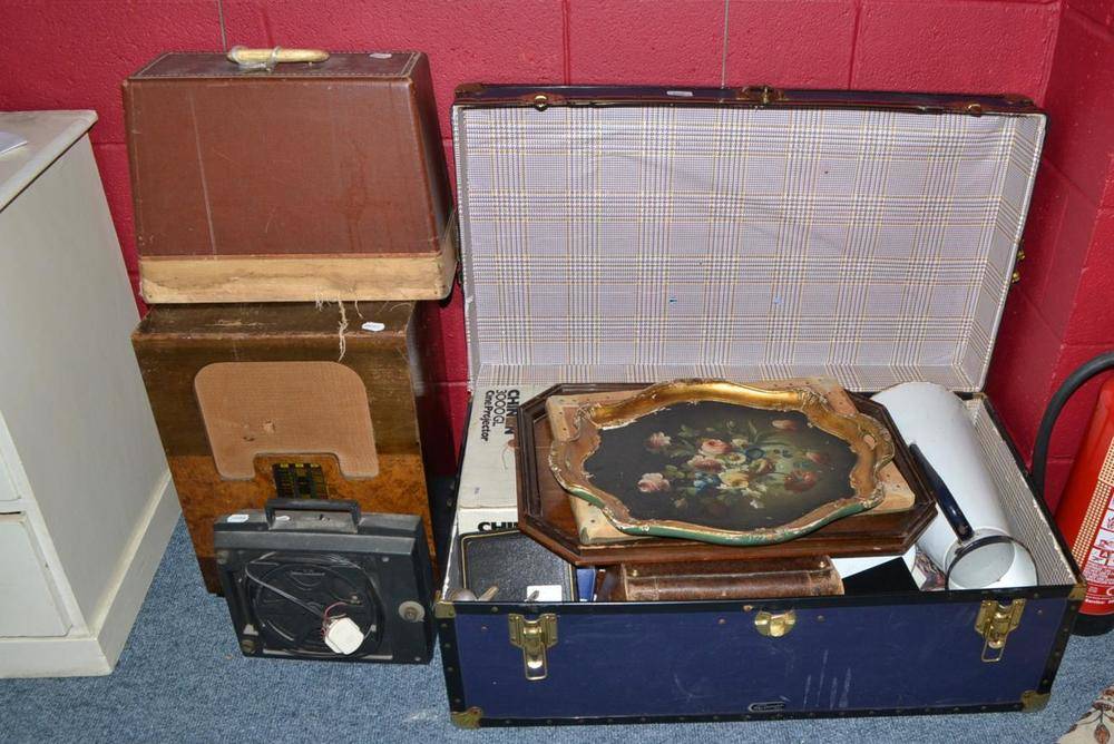 Lot 600 - Bush radio, sewing machine, blue trunk