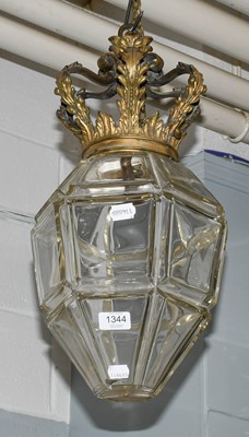 Lot 1344 - A cut glass faceted ceiling light with coronet...