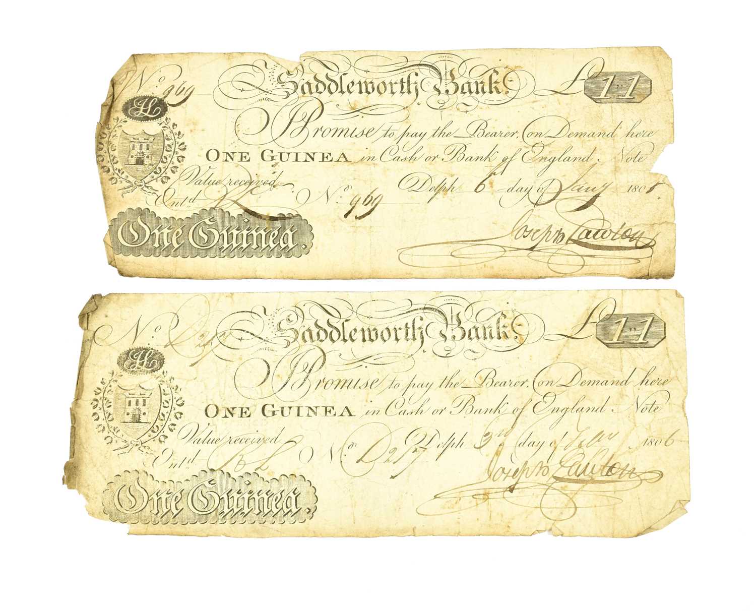 Lot 453 - Provincial Banknotes: 2 x Delph, Saddleworth...