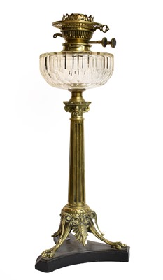Lot 324 - A 19th century gilt brass oil lamp, with clear...