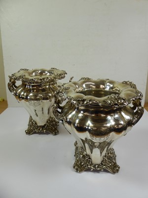 Lot 2089 - A Pair of William IV Old Sheffield Plate Wine-Coolers, Collars and Liners