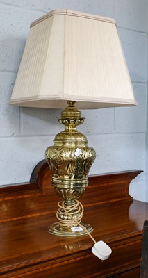 Lot 388 - A brass based table lamp of balluster form...