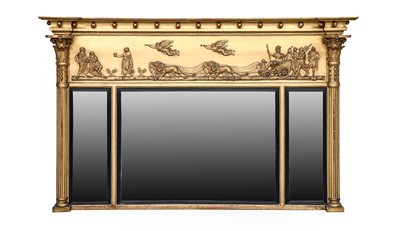 Lot 834 - A Regency Gilt, Gesso and Ebonised Overmantel...