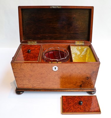 Lot 37 - A 19th-century burr walnut tea caddy with...