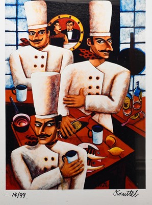 Lot 1102 - Graham Knuttel (b.1954) Irish "Three Chefs"...