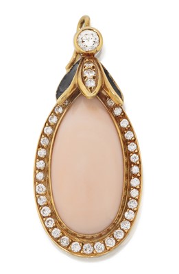 Lot 2099 - A French Coral and Diamond Pendant