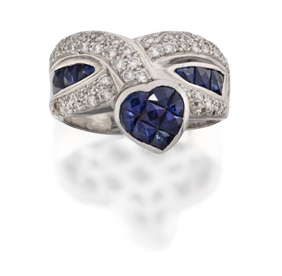 Lot 2160 - A Synthetic Sapphire and Diamond Ring