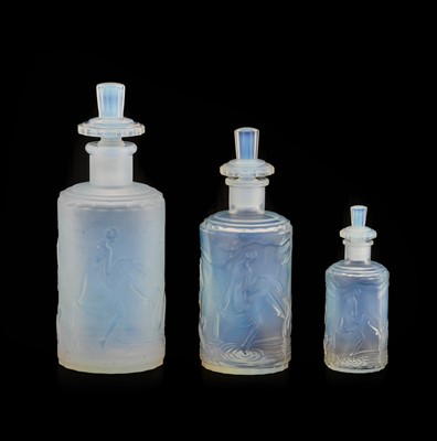 Lot 27 - Three Art Deco Sabino Opalescent Glass Perfume...