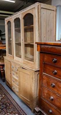 Lot 1248 - A Victorian pine kitchen dresser, with glazed...