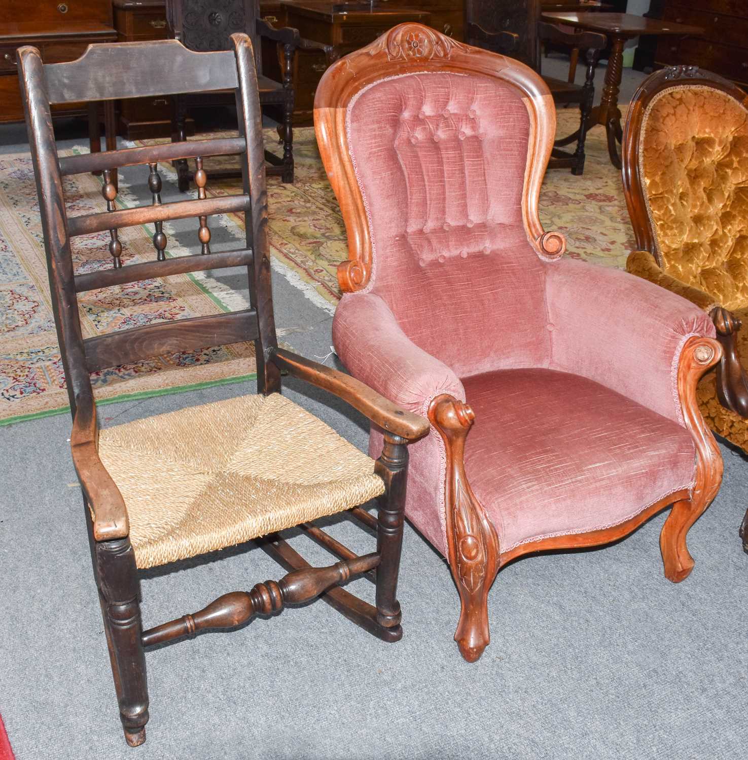 Lot 1205 - A country rocking chair, and a Victorian