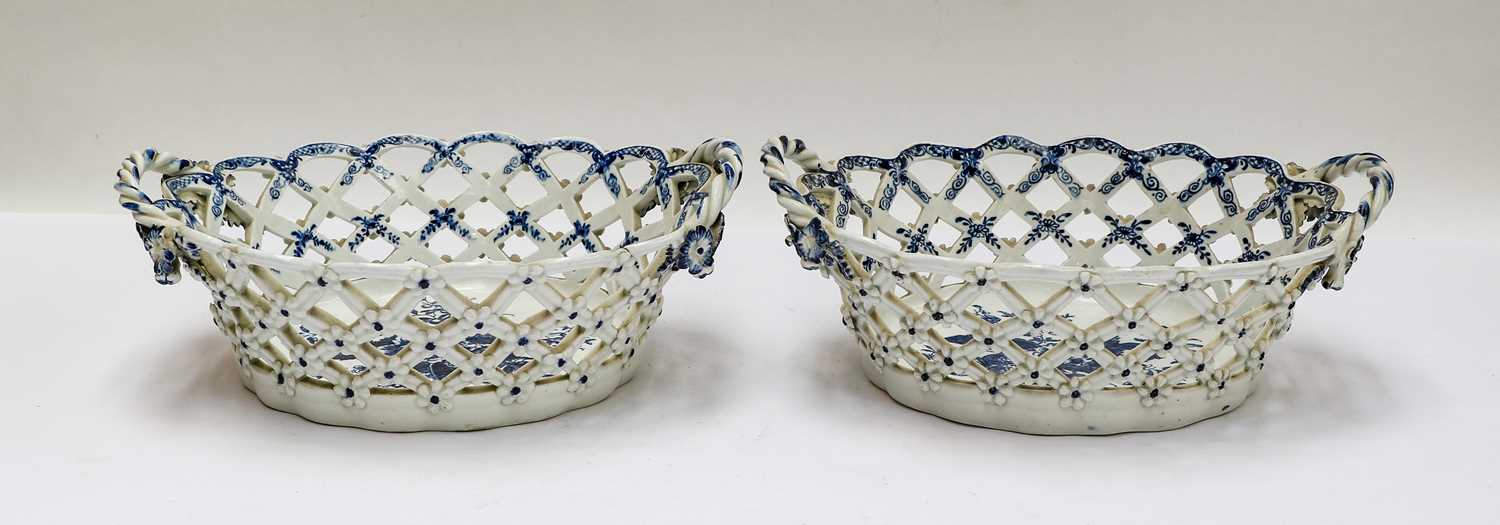 Lot 55 - A pair of Caughley blue and white baskets,...