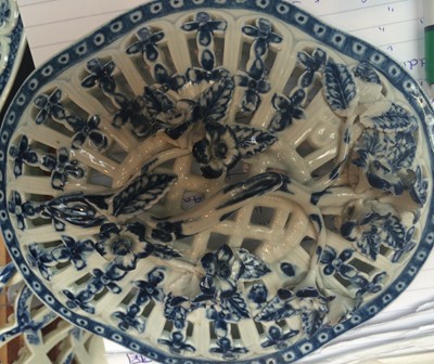 Lot 54 - A Worcester blue and white chestnut basket,...