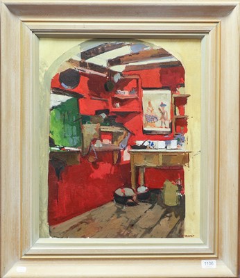 Lot 1106 - Caroline Romer (b.1955) The Red Kitchen Signed,...