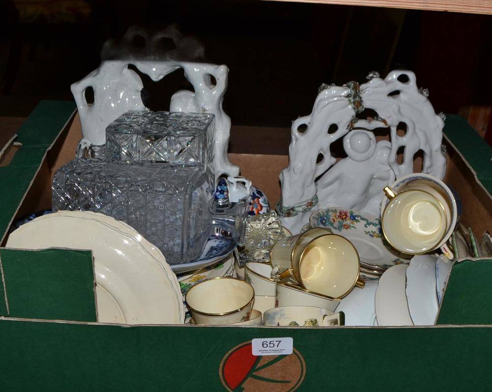 Lot 657 - A quantity of ceramics and glass including a pair of Staffordshire arbour groups, Royal Doulton...