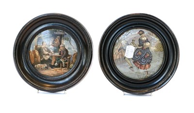 Lot 118 - Four 19th century framed Prattware pot lids...