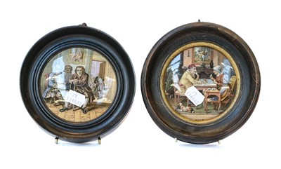 Lot 118 - Four 19th century framed Prattware pot lids...