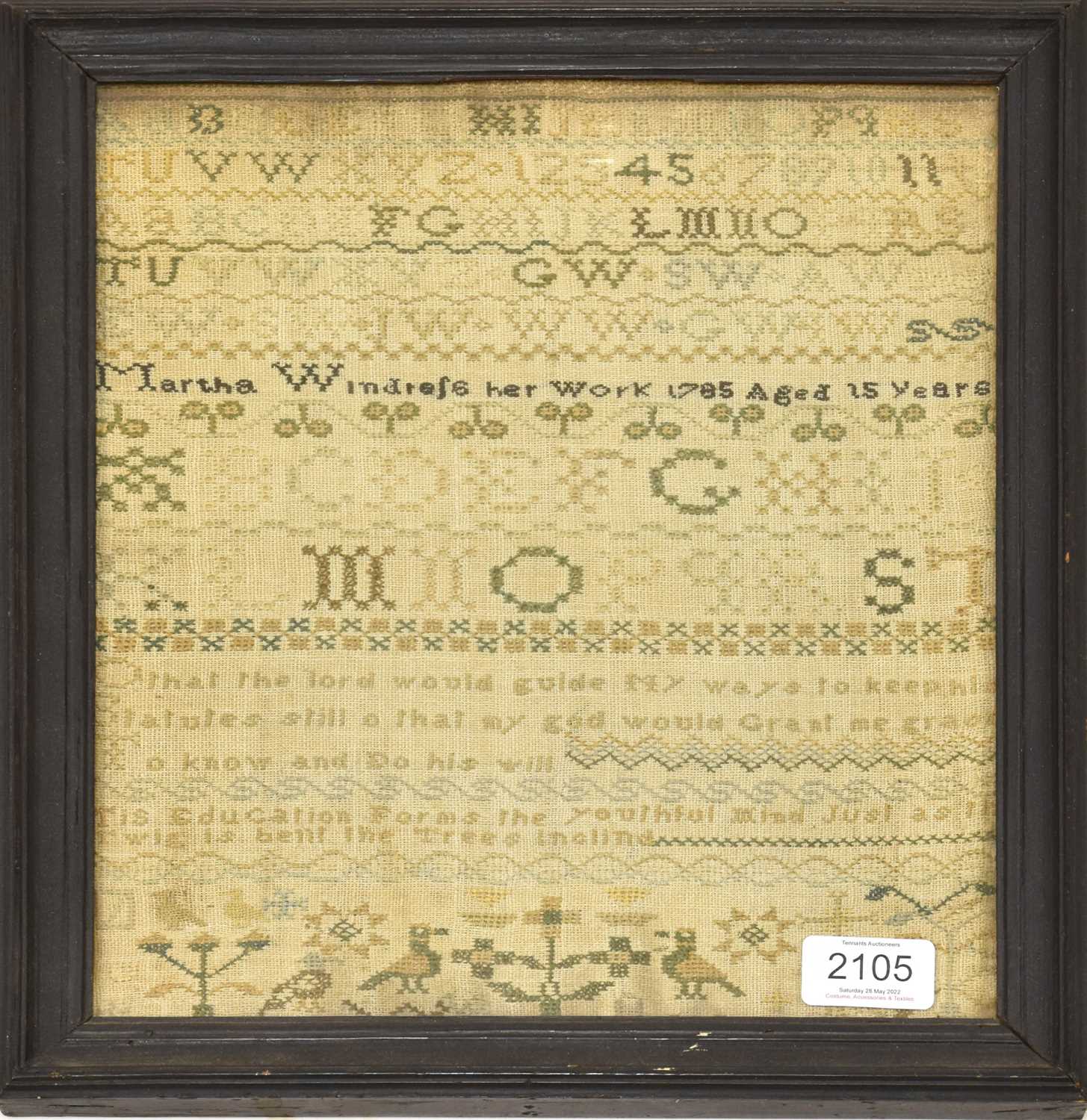Lot 2105 - Alphabet Sampler Worked by Martha Windre(f)s...