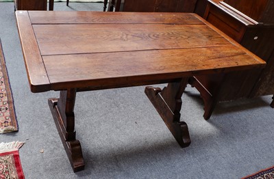 Lot 1236 - An oak three plank refectory table with 18th...