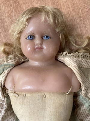 Lot 359 - Bisque shoulder head doll with sleeping eyes,...