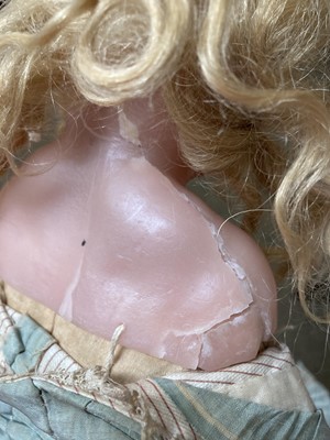 Lot 359 - Bisque shoulder head doll with sleeping eyes,...