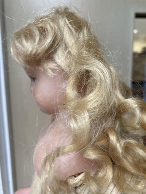 Lot 359 - Bisque shoulder head doll with sleeping eyes,...