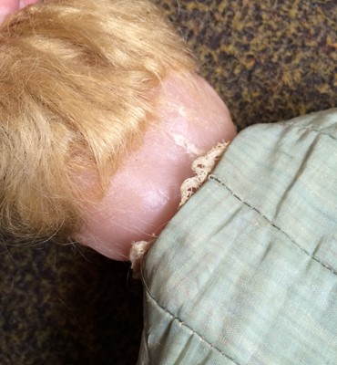 Lot 359 - Bisque shoulder head doll with sleeping eyes,...
