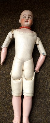 Lot 359 - Bisque shoulder head doll with sleeping eyes,...