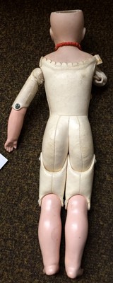 Lot 359 - Bisque shoulder head doll with sleeping eyes,...