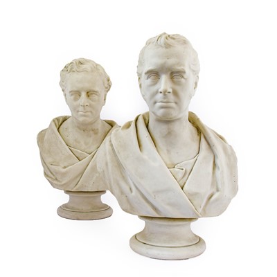 Lot 79 - {} A Pair of Wedgwood Parian Busts of George...
