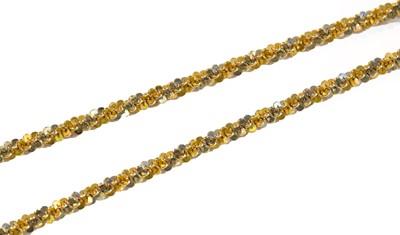 Lot 255 - A bi-colour fancy link necklace, stamped '375',...