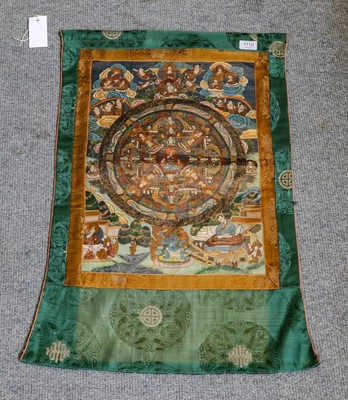 Lot 1110 - A Tibetan Buddhist thangker, centred by a...