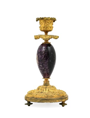 Lot 846 - A Gilt Metal Mounted Blue John Candlestick,...