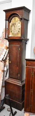 Lot 1253 - An oak thirty hour longcase clock 11" arch...