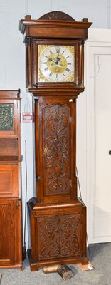 Lot 1260 - A carved oak eight day longcase clock, 12"...