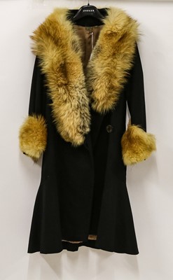 Lot 2053 - Circa 1920's Black Wool Evening Coat with fox...