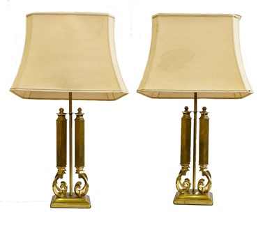 Lot 410 - A large pair of twin branch table lamps with...