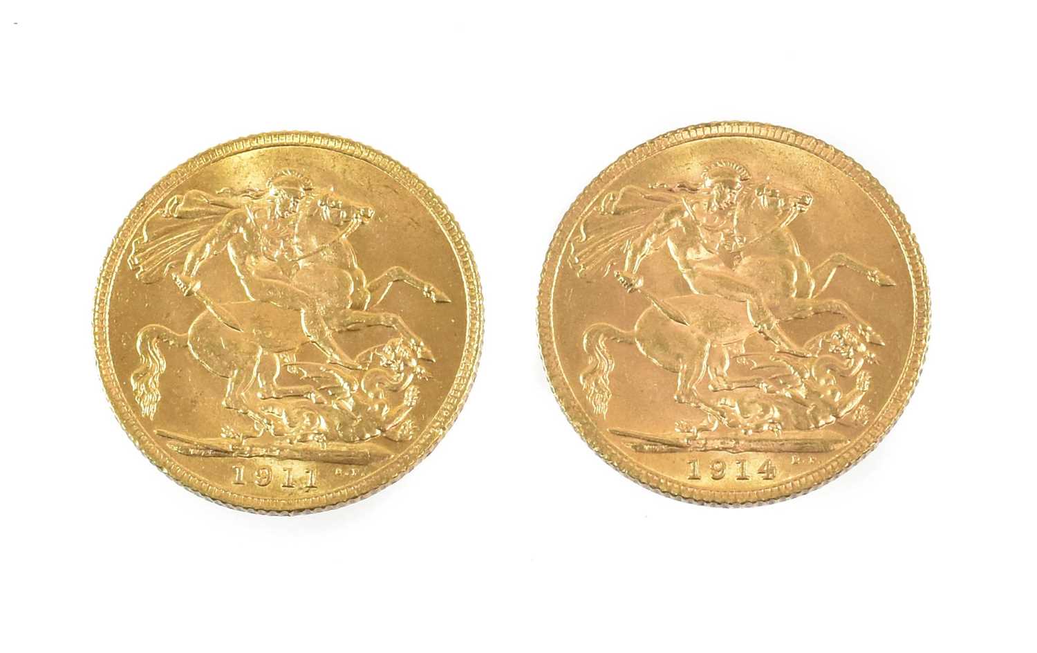 Lot 256 - 2 x George V, Sovereigns 1911 and 1914, obv....