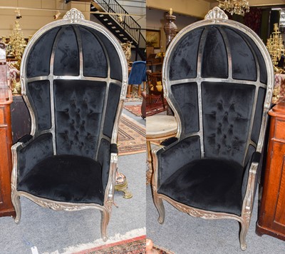 Lot 1182 - A pair of reproduction silvered porters chairs,...